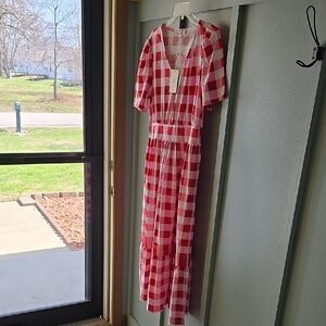 DownEast Pink, Red, and White Checkered Dress